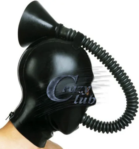 

Crazy club_Latex Fetish Full Cover Unisex Latex Rubber Hood Fetish Mask With Respiratory Equipment Dream fantasy Zentai Hood