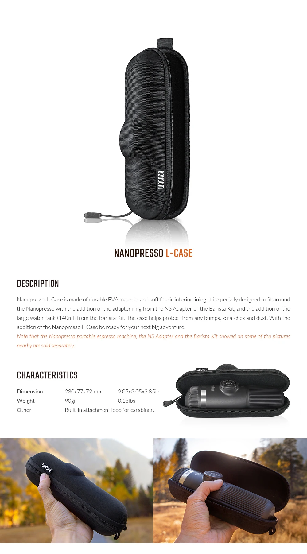Wacaco Nanopresso Чехол-L аксессуар для Nanopresso с кольцом от NS адаптера или Barista Kit большой резервуар для воды(140 мл