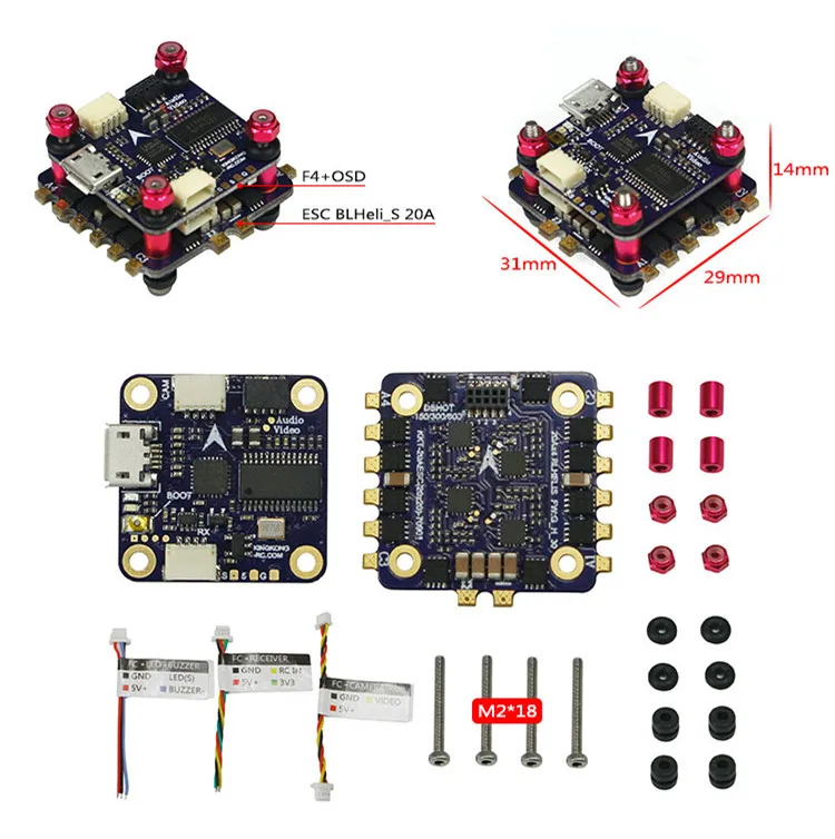 LDARC/Kingkong 20*20 мм 2 слоя KK Flytower 12A 20A BLheli_S ESC& BETAFLIGHT F4 Контроллер полета w/OSD для RC запчасть для мультикоптера
