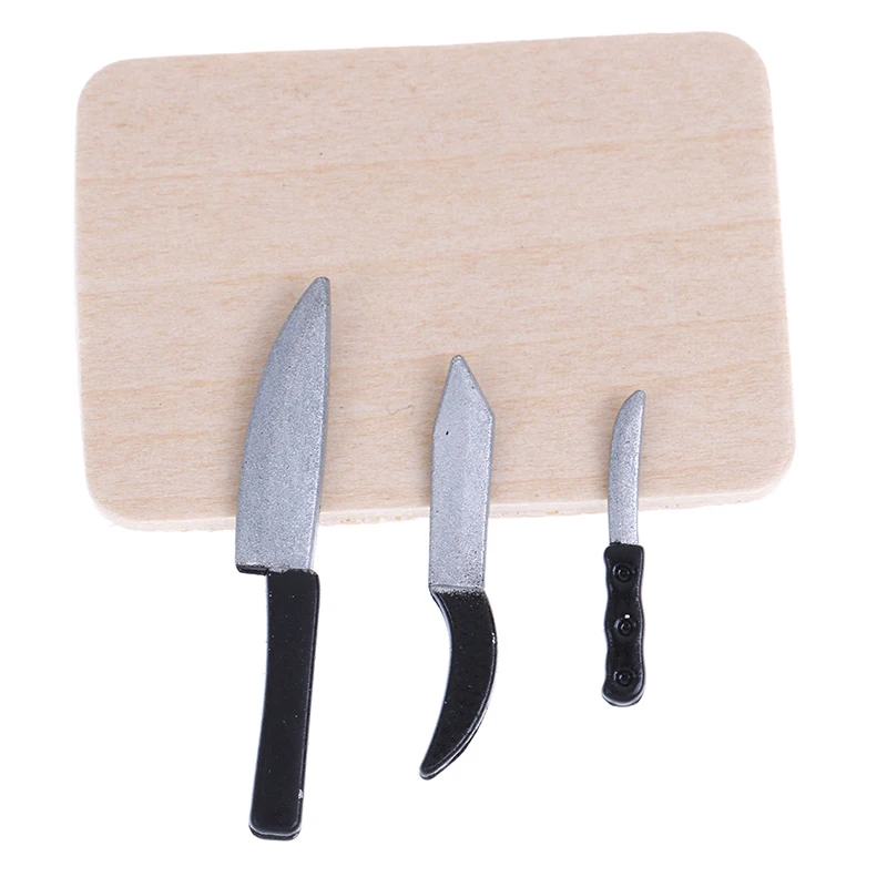 

New 4Pcs Dollhouse Miniature kitchen food knife chopping block Cut vegetables Mini Decoration Gifts