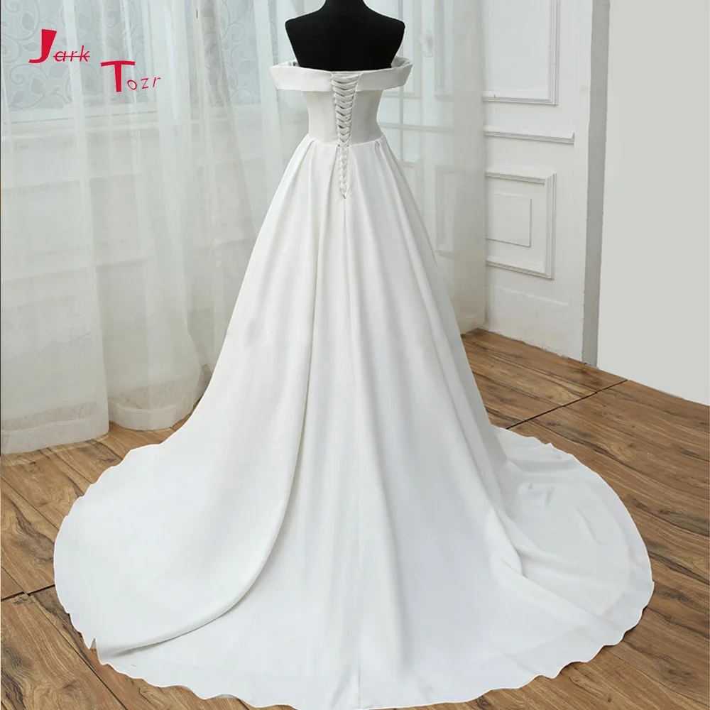 Jark Tozr Custom Made Simple Bridal Gowns 2019 Vestido De Casamento Strapless Short Sleeve Satin A-line Wedding Dresses Turkey | Свадьбы и