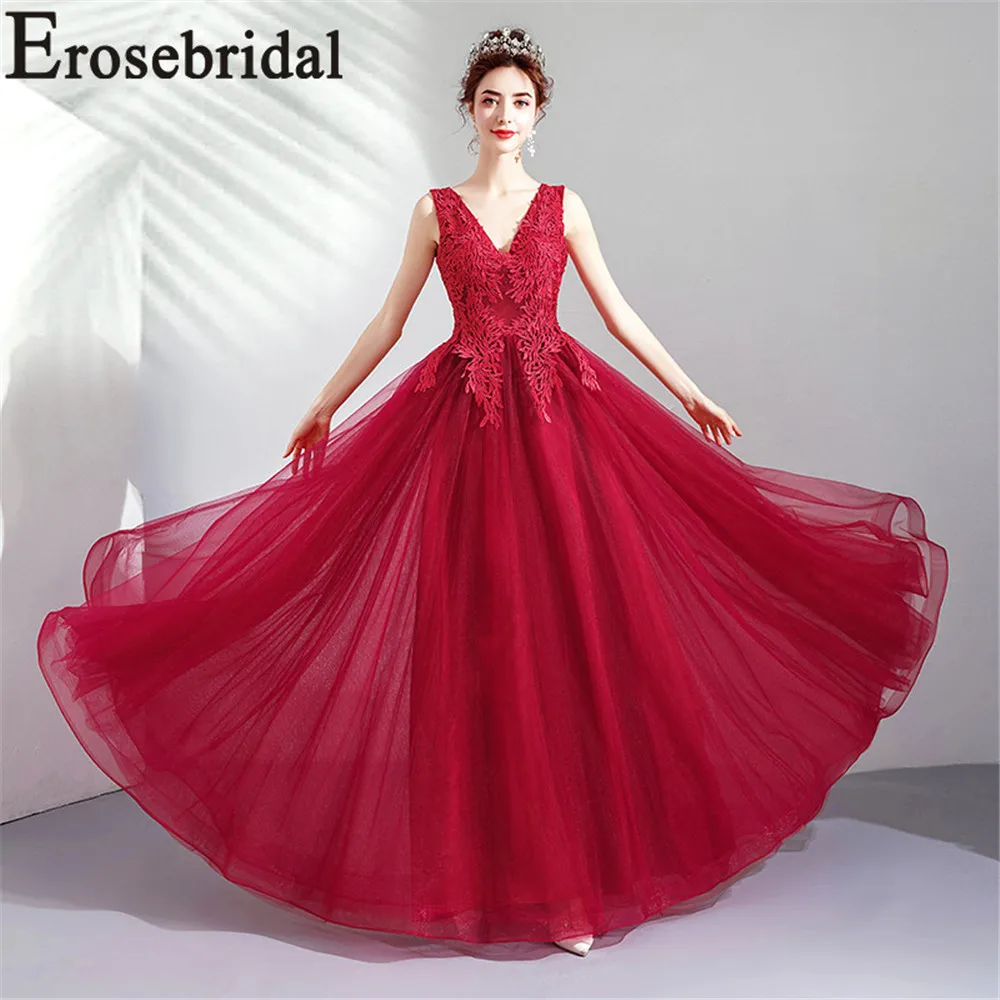 Женское вечернее платье Erosebridal длинное красное трапециевидной формы с