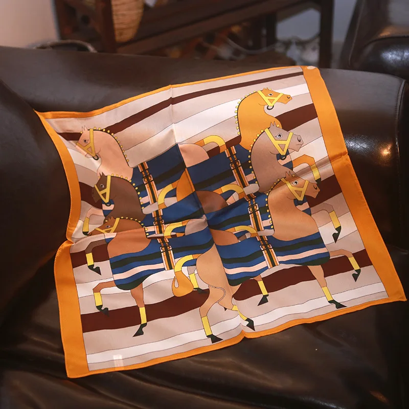 Женский шарф Blinger из натурального шелка с принтом шести лошадей квадратные