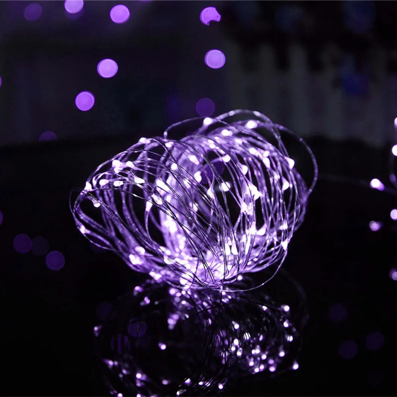 Purple Медный провод светодиодный гирлянды 1 шт. 1 м 2 м 3 м CR2032 батарея DIY праздник Рождество Свадьба День Рождения украшения вечерние принадлежности - Цвет: Purple