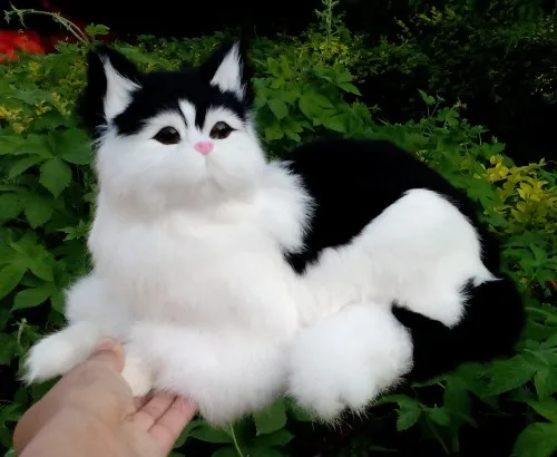 Игрушка для лежа кота большая имитация резина белый и черный кот модель в подарок