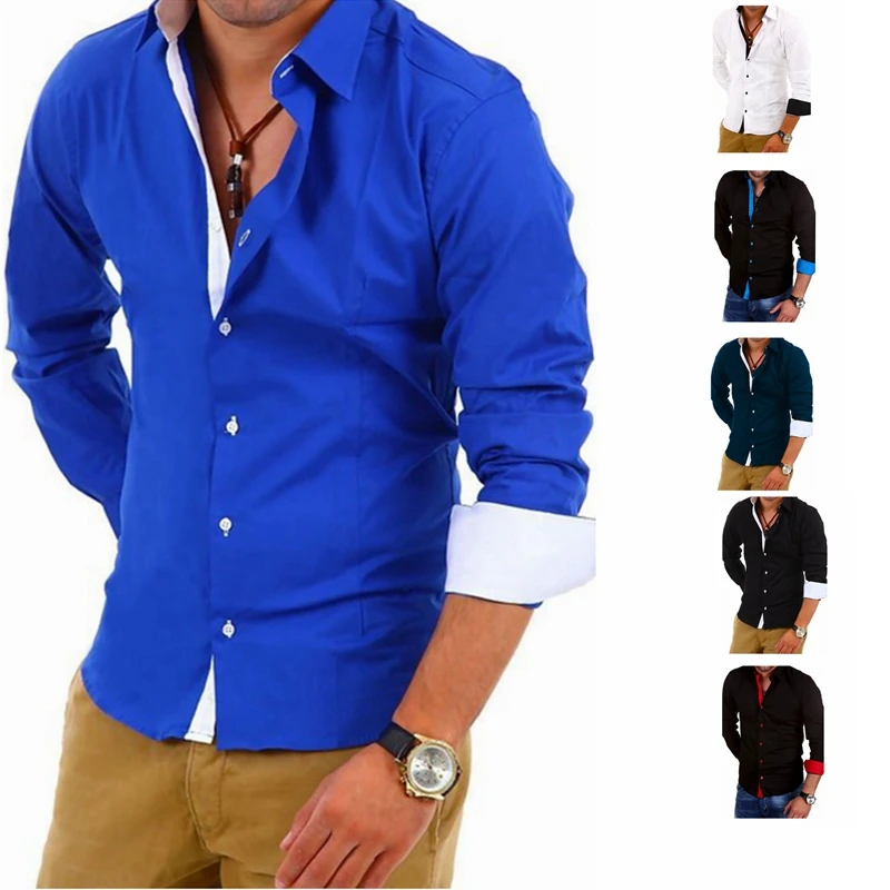 

2017 Men Shirt Luxury Brand Male Long Sleeve Shirts Casual Hit Color Slim Fit Black Dress Mens Solid mens dress shirt french 20