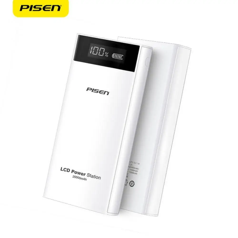 PISEN Power Bank 20000 мАч двойной USB портативный ЖК аккумулятор внешний зарядное