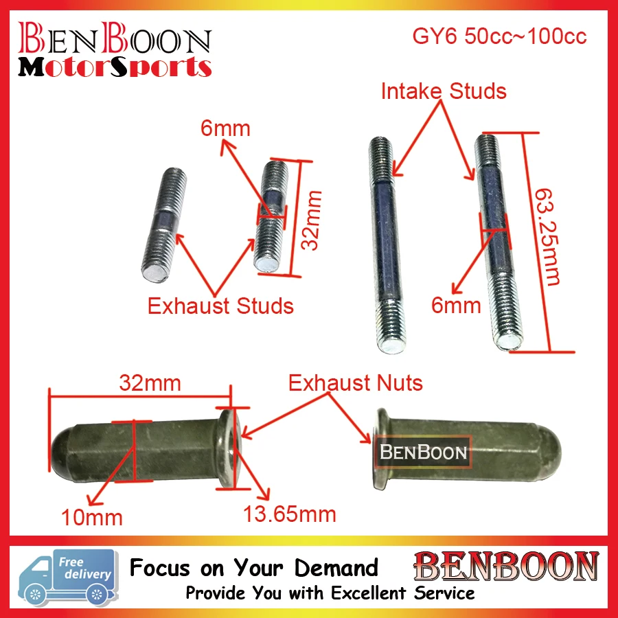 GY6 50cc 150cc Exhaust Studs Nut and Intake Manifold Stud Bolt Chinese Scooter Parts ATV Znen Baotian Free Shipping |