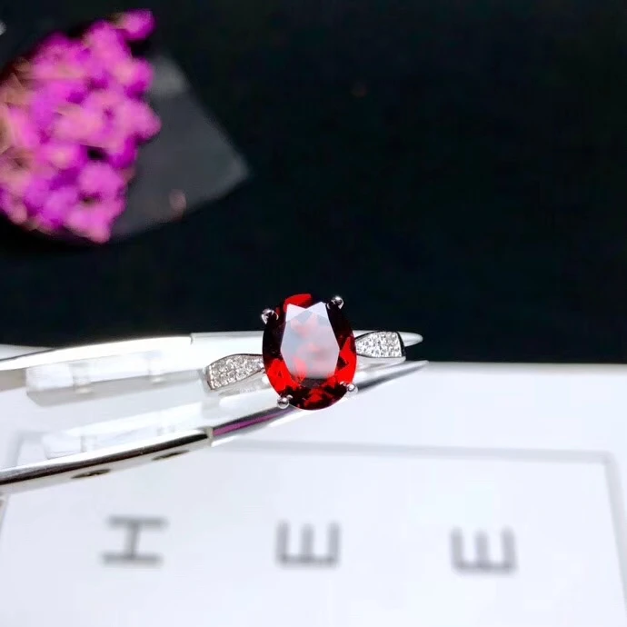 Кольцо с натуральным красным гранатом S925 Серебряное кольцо с натуральным драгоценным камнем Модное Элегантное лаконичное кольцо в виде эллипса женский свадебный подарок ювелирные украшения