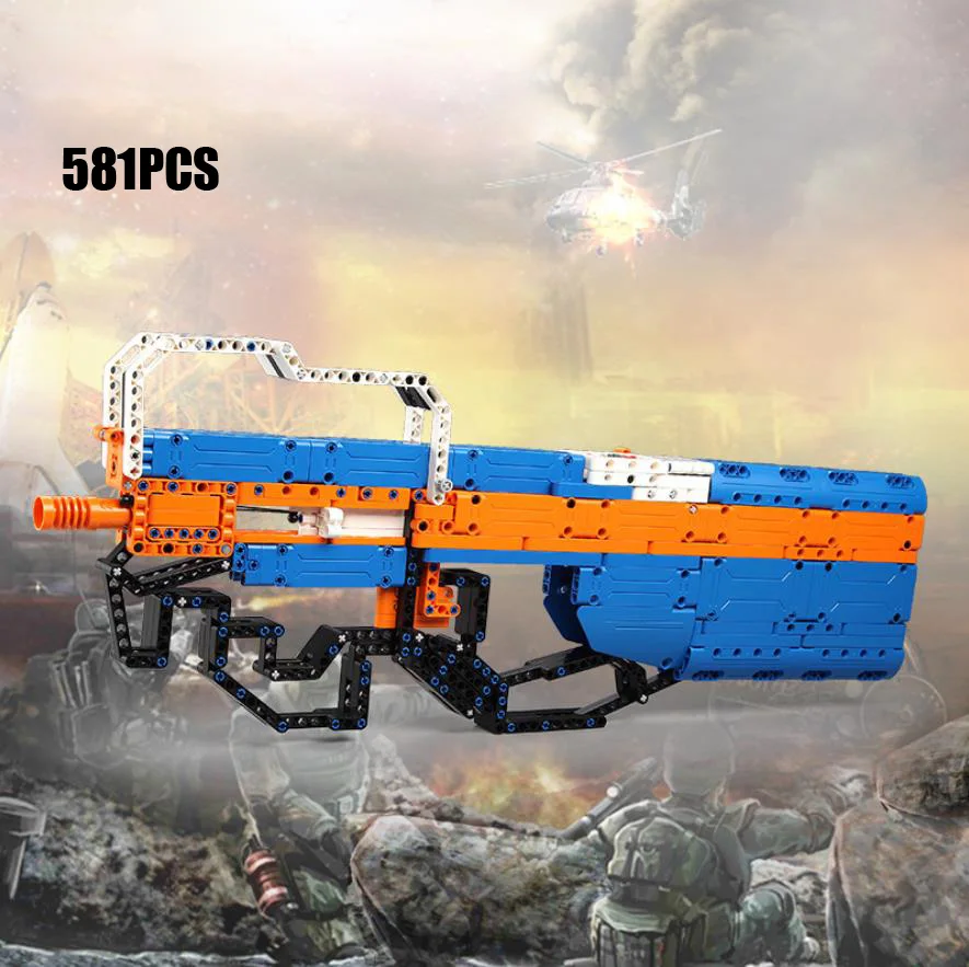 Modern military weapon Project 90 building block P90 rubber band Submachine gun model assemble toys bricks collection for boys