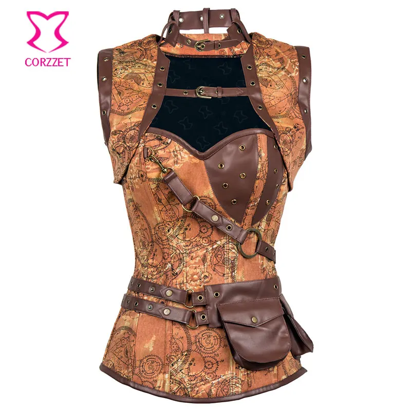 

Vintage Brown Denim Gothic Corpetes E Corselet Plus Size Corset Steampunk Clothing Burlesque Corsets and Bustiers Steel Boned