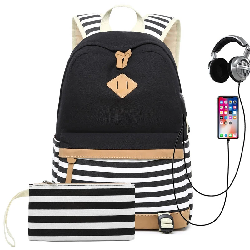 

USB Charge Laptop Backpack Teenagers Canvas Backpacks Fashion School Bags for women Large Capacity Travel Rucksack bag mochila