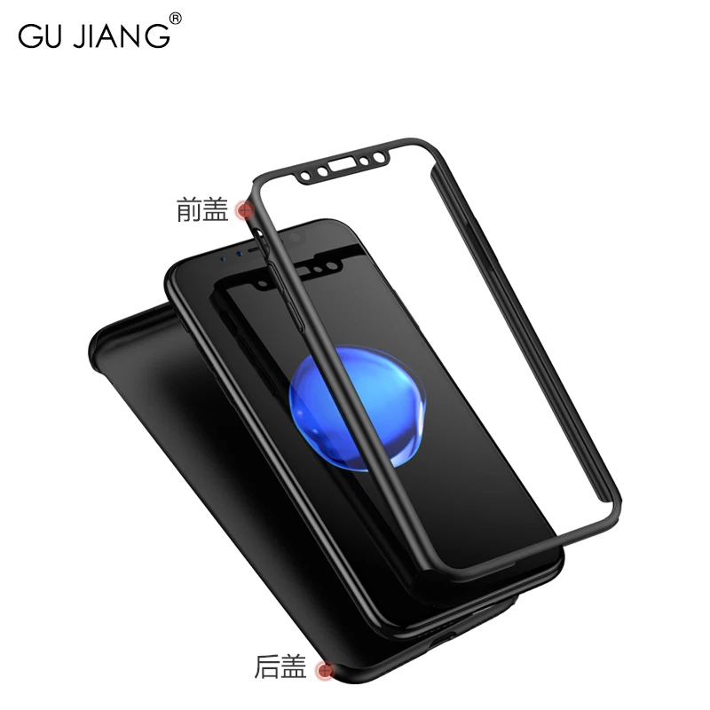 GU JIANG Luxury 360-degree Full Cover Anti-fingerprint Protector Case for iPhone 8 and Plus X All-fitting Shell |