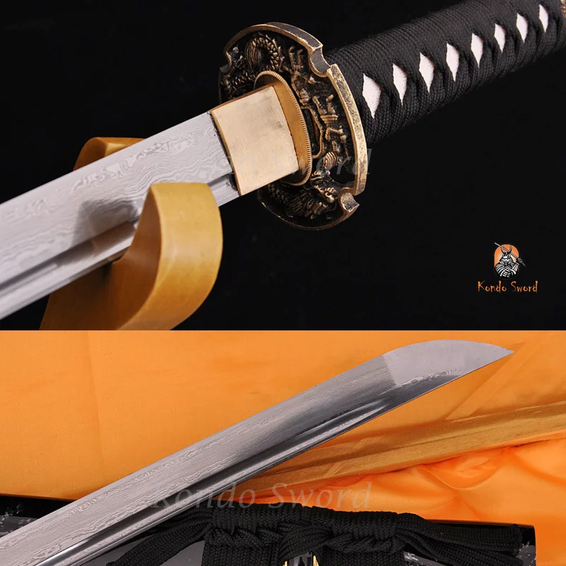 

Folded Steel Full Tang Blade Dragon Tsuba Japanese Samurai Sword Katana Swords
