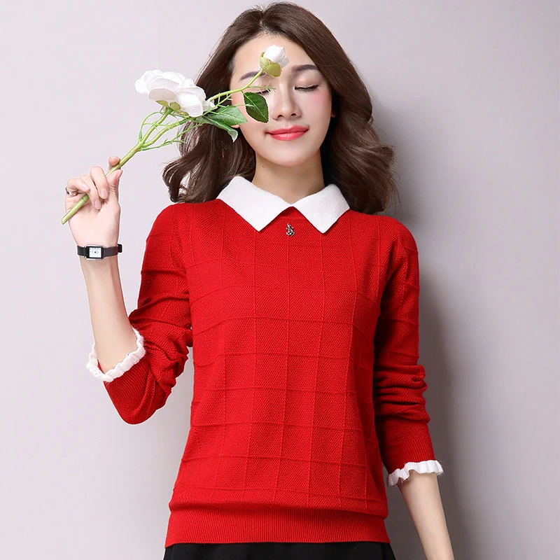 Pullovers Women 2019 Autumn New Plus Size Casual Knitted Tops Female Solid Color Long Sleeves Cashmere Pullover Sweaters OK848 | Женская