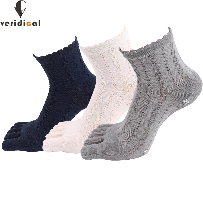 

Veridical 5 Pairs/Lot Cotton Socks With Toes Women Girl Solid Lace Five Fingers Socks Harajuku Sox Snowflakes Silicone Non-Slip