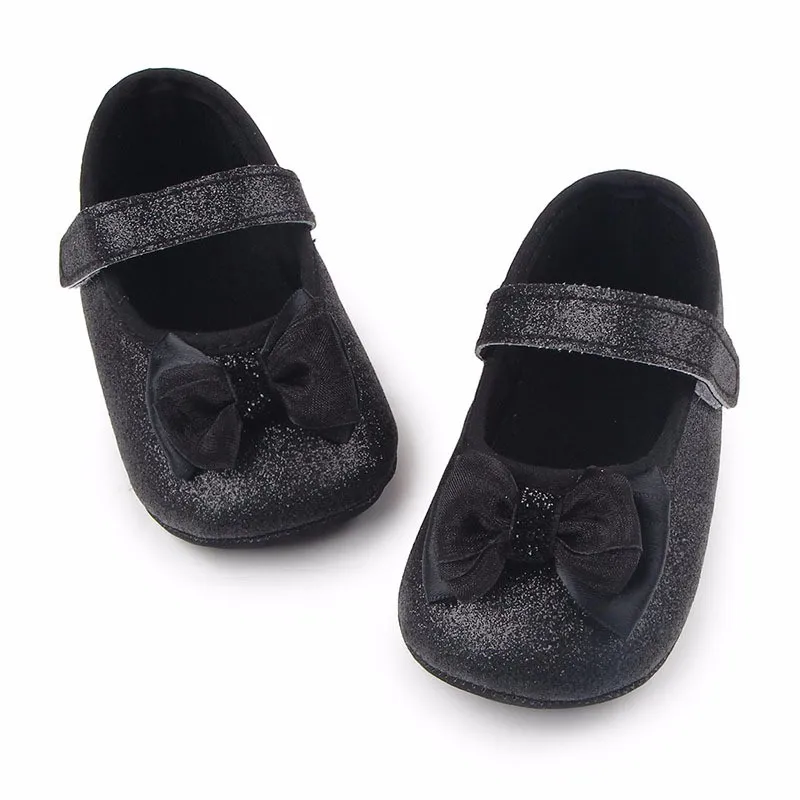 Fashion Bling Baby Girl Soft Shoes Comfortable Bottom Non-slip Bow Crib Sequin Mary Jane For Birthday Gift |