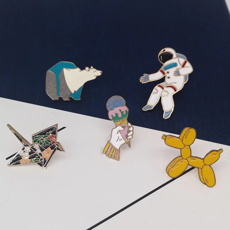 Space travel balloon dog cartoon astronauts drip collecting enamel pin brooch cowboy backpack badge the gift to boys and gir | Украшения и