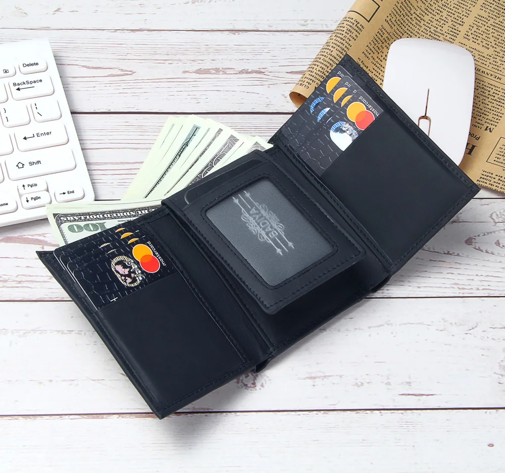 Мужские кошельки RFID из натуральной кожи, черные кошельки с тремя сложениями, мужские однотонные кошельки с несколькими отделениями для карт, маленький короткий кошелек для кредитных карт