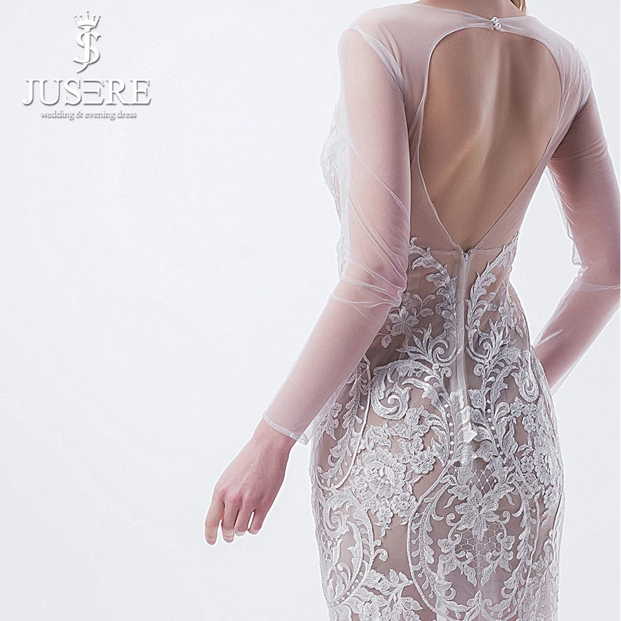 JUSERE Real Photos Illusion Sexy V Neckline Open Back Long Sleeves Mermaid Wedding Dresses with Cape Bridal Gowns 2019 | Свадьбы и