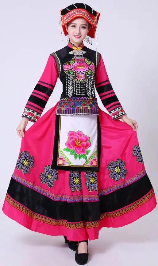 Rose red Вышивка костюмы хмонг женская одежда Мяо китайское традиционное платье одежда для выступлений Китайский народный танец одежда для женщин - Цвет: Rose red