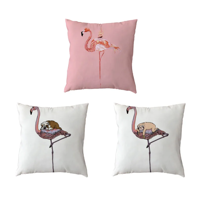 Горячая Распродажа Розовый фламинго французский бульдог белые наволочки с