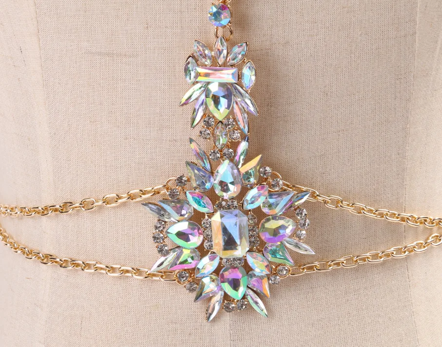 WOOASIS Простые Модные ювелирные изделия тренд кристалл цветок цепь для тела горный