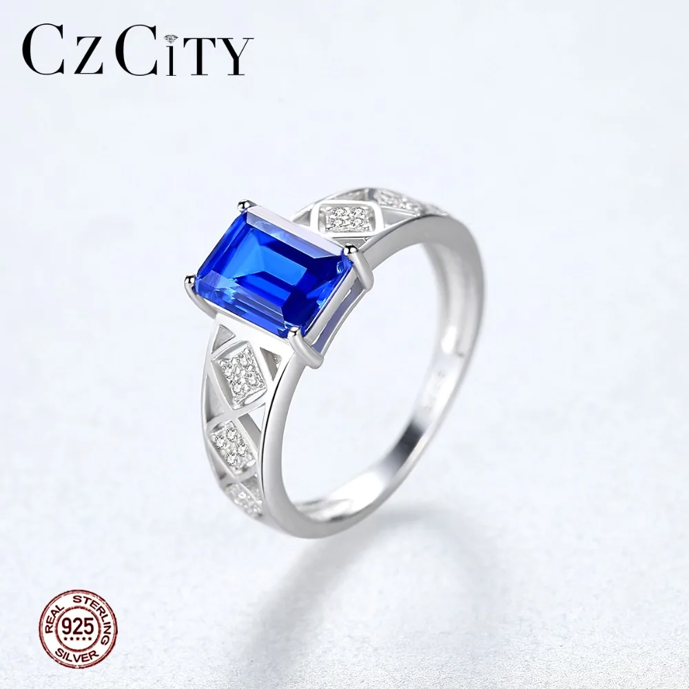 CZCITY Gorgeous 925 Sterling Silver Rectangle Sapphire Engagement Rings for Women Mystic Cutting Bridals Wedding Jewelry | Украшения и
