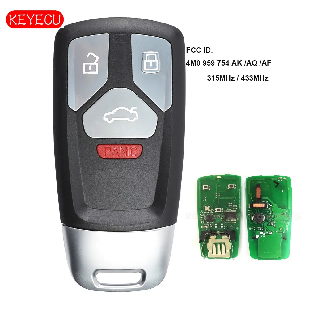 Keyecu Smart Remote Key 315 МГц/433 МГц 4 кнопки для 2017 Up Audi A4 A5 Q7 2016 TT FCC ID: 4M0 959 754 AK/AQ/AF|Ключ от