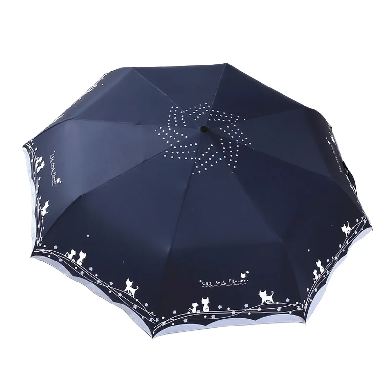 Navy-Blue Сверхлегкий зонт от солнца, дождя, женский зонт с цветами и котом, женский ветрозащитный автоматический складной зонт для леди, бизнеса, мужчин - Цвет: Navy-Blue