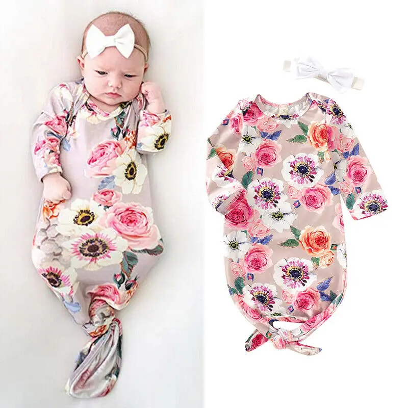 

Pudcoco Newborn Baby Boy Girl Sleeping Bag Flower Print Swaddle Blanket Sleeping Bag Headband Clothes