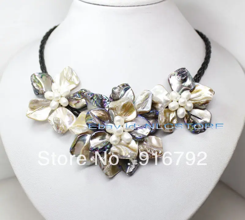 

free P&P *******white pearl mother of pearl shell weave flower pendant necklace fashion jewelry