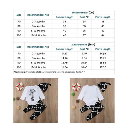 Pudcoco 2018 Newborn Infant Baby Boy Clothes Set Giraffe Bodysuit+Long Trousers Pants+Hats 3pcs Gentleman Outfit Autumn 0-18M |