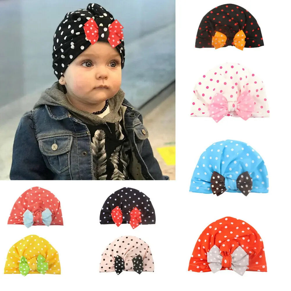 Fashion baby hat Dot Turban a headscarf for girl boy Elastic caps Girls 8 style cap Bow tie Infant Accessories | Детская одежда и
