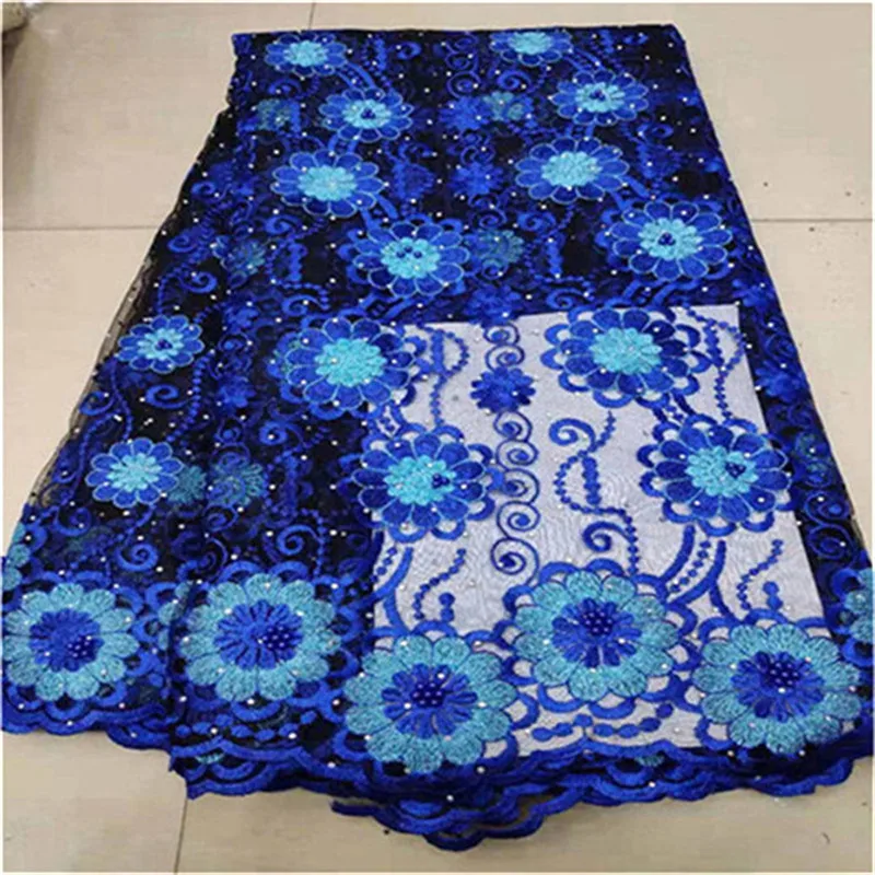 

Sky blue Net Lace Fabric 2019 pink High Quality African Mesh Wedding Bride Dress Sewing stones beads Embroidered Material