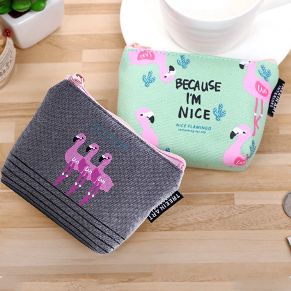 1 шт. Холщовый кошелек с фламинго для монет держатель карт клатч сумка женский