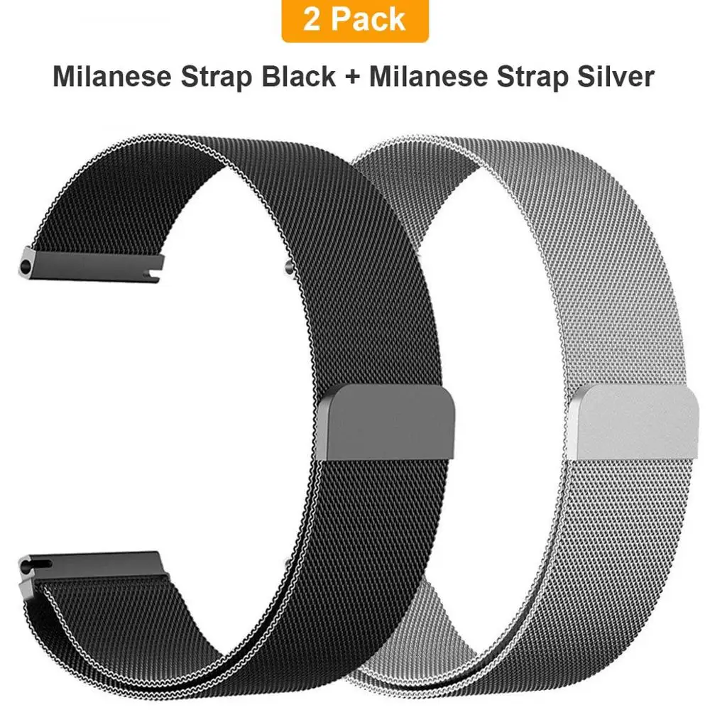 ML Black Silver 22 мм 20 мм Универсальная Миланская петля для samsung Galaxy Watch gear S3 S2 ремешок для HUAWEI GT/Garmin Vivoactive 3/Amazfit BIP - Цвет ремешка: ML Black Silver