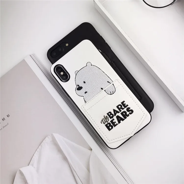 Милый мультфильм голые медведи карты карман чехол для телефона для iPhone 7 Чехол Вышивка кожаный чехол s для iPhone 6 6s 8 Plus X XS XR XSMAX