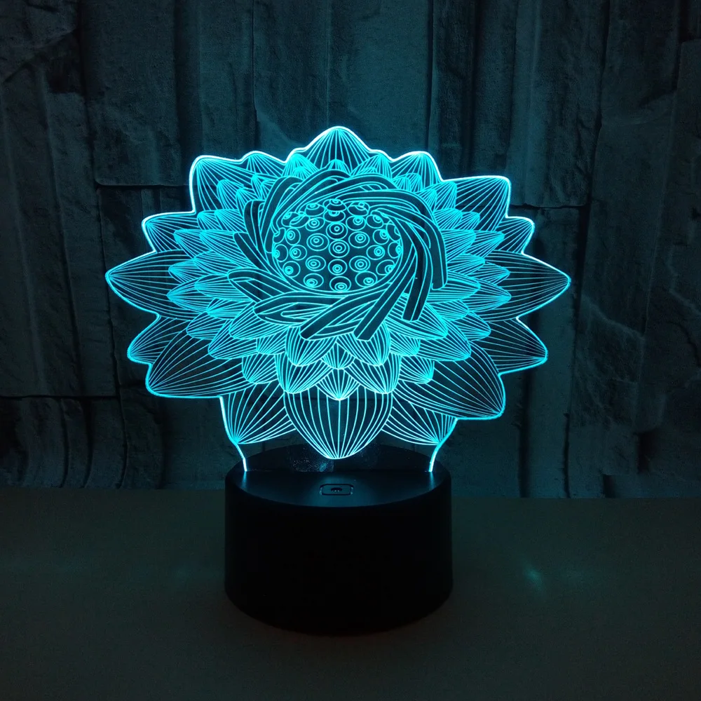 Светодиодная настольная лампа Lotus 3d креативный ночсветильник с цветным лотосом и