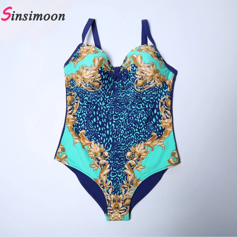 Женский купальник с леопардовым принтом Цельный большого размера плюс чашкой