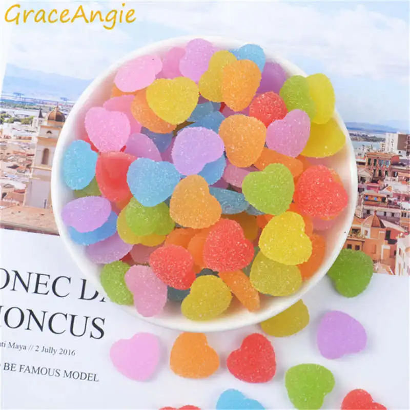 GraceAngie 20pcs Mix Heart soft sweets Charms Candy Resin Beads Jewelry Crafts DIY Supplies Scrapbooking Refrigerator Decoration | Украшения