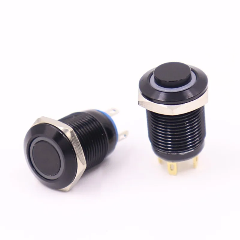 Металлический латунный черный кнопочный переключатель 12 мм световое кольцо