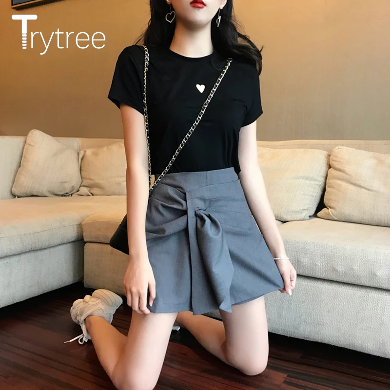 Trytree летний женский комплект из двух предметов Повседневный хлопковый топ с