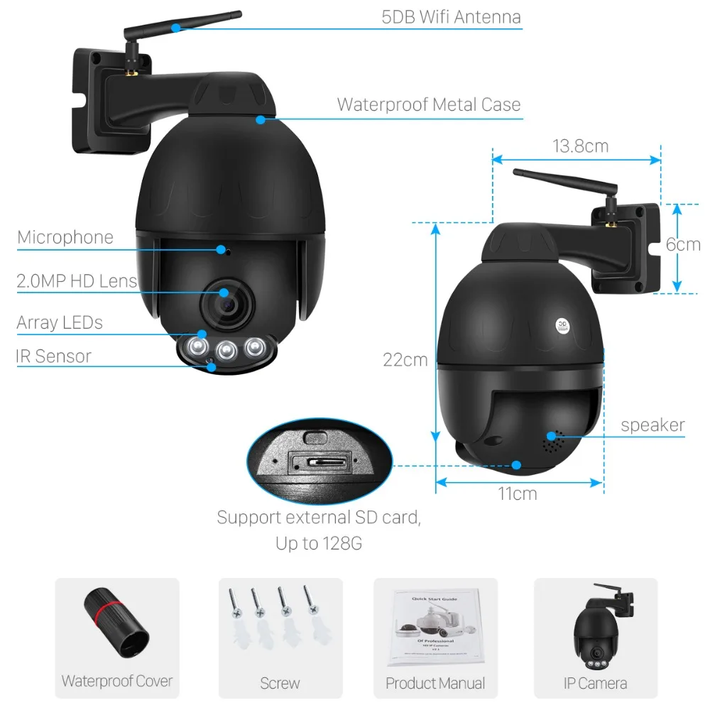 BESDER 2MP Беспроводной IP Камера 1080P SD карты 128G 5X оптический зум ИК камера wifi PTZ