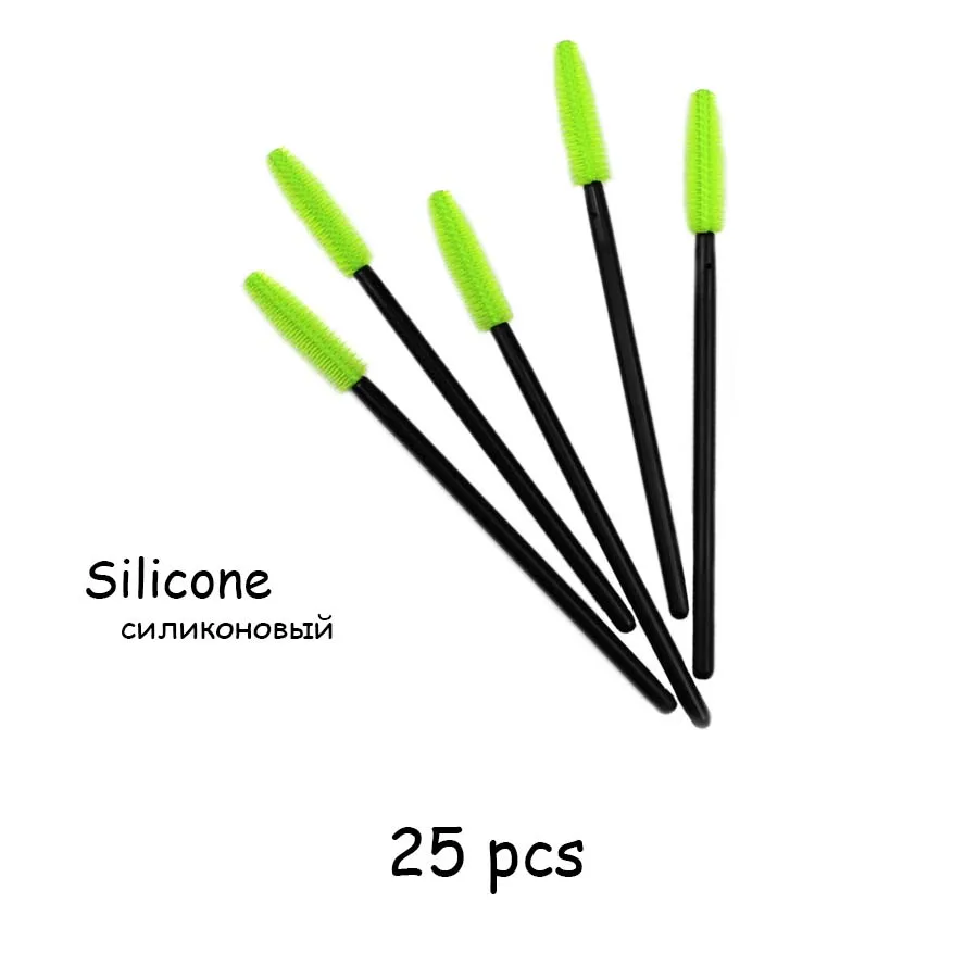 25pcs Green 25/50 шт./лот одноразовые нейлоновые силиконовые щетки для туши кисти ресницы гибкие кисти для макияжа для наращивания ресниц Инструменты - Цвет: 25pcs Green