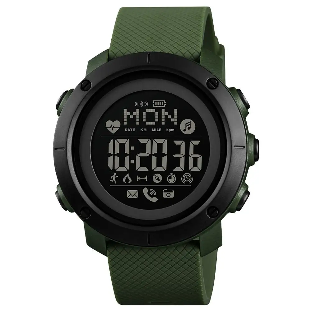 Army Green SKMEI Модные Смарт часы спортивные мужские часы жизнь водонепроницаемый Bluetooth Магнитная Зарядка электронный компас reloj inteligent 1512 - Цвет: Army Green
