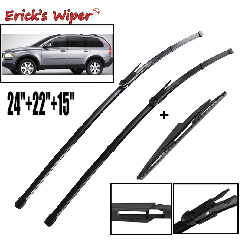 

Erick's Wiper Front Rear Wiper Blades Set For VOLVO XC90 2004 -07.2006 Windshield Windscreen Window 24"+22"+15"