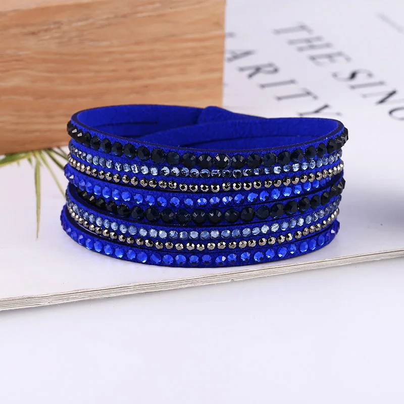 HOCOLE, винтажный кожаный браслет, многослойные браслеты для женщин, модные, кристалл, стразы, браслет, женский, для вечеринки, подарок, очаровательное ювелирное изделие