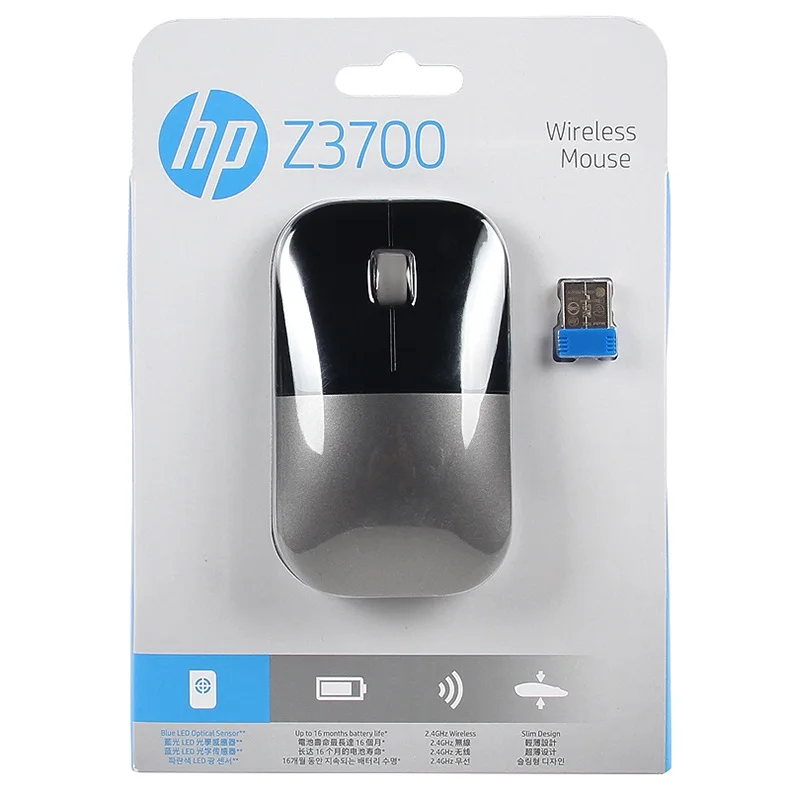 Серебристый Hp Z3700 оптическая USB 2,4 ГГц Беспроводной мышь 1200 Точек на дюйм 3-кнопочный бесшумные красочные ноутбук ПК Проводная Мышь - Цвет: Серебристый