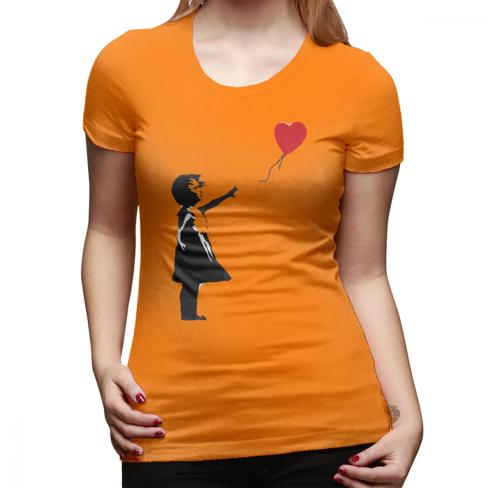 Футболка с сердечком и надписью «Banksy-Girl», футболка с воздушным шаром, серебристая женская футболка с круглым вырезом, 100 хлопок, модная женская футболка с принтом - Цвет: Оранжевый